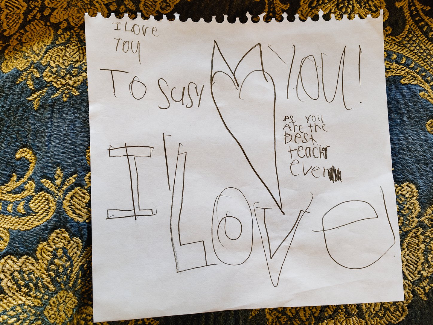 A handwritten note from one of Suzanne's young students